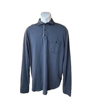 Left Coast Tee Mens Blue Long Sleeve Henley Shirt Cotton Casual XL